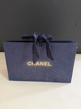 CHANEL Navy Sparkle Gift Bag with Gold Logo